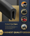 Durable Rubber Edge Trim U Channel Edge Protector details with car images, highlighting weather resistant door seal strip guard