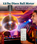 Disco Ball Motor With Remote For 6 To 20 Inch Mirror Balls, 12 Lbs Capacity in a vibrant party setting