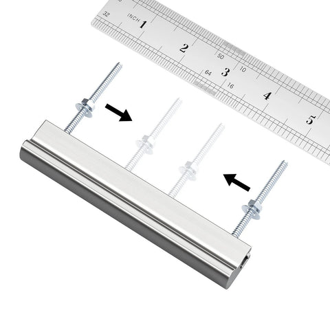 10 Pack Adjustable Cabinet Handles In Brushed Nickel Square Satin Finish Drawer Pulls for Kitchen Cabinets shown with ruler for scale.