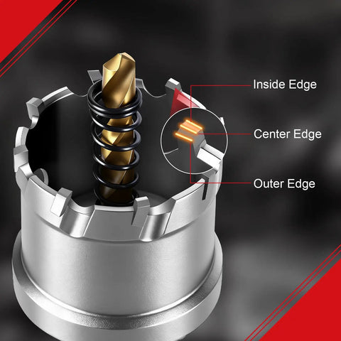 Close-up of Heavy Duty Tungsten Carbide Tipped Hole Saw Set 2 Pack 35 Millimeter, showing the inside, center, and outer edges.