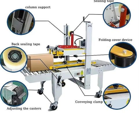 Workhorse High Speed Automatic Case Sealer With Box Sealer Tape Dispenser Heavy Duty Carton Sealing Machine For Warehouse And Shipping Fully Automatic Packaging System Customizable Sealing Solution showing tape, clamps, casters