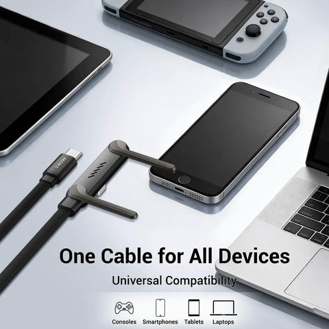 2-In-1 Holder Charger Cable With Stand, 240W PD Fast USB-C To USB-C And USB-C To Lightning Cable with devices