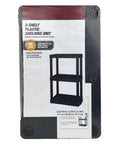 Rock Solid Black 3 Tier Plastic Storage Shelving Unit Badass Heavy Duty Free Standing Rack Supporting 50 Lbs Per Tier with assembly details.