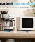 One Inch Self Adhesive Caster Wheels Four Pack Smooth Appliance Sliders near coffee maker and microwave on countertop