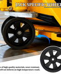 Sandfren 8-inch trailer jack caster wheel, front view, black plastic with metal hub and bolt nut.