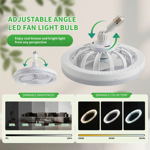 Ten Inch Screw In Ceiling Fan With Light Socket And Remote Controlled Dimmable Led Bulb Three Speeds adjustable angle light bulb.