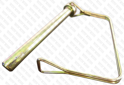 Double Wire Lock Pin 3/8 Inch Dia 3 1/8 Inch Length Square Hitch Pin PTO Pin Quick Release Replacement in yellow zinc finish, close-up view