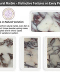Natural marble patterns with lavender veining showcasing unique textures for Marble Wall Sconce with Frosted Glass Globe and G4 LED (Rectangular).