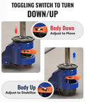 Heavy Duty Leveling Casters Set Of 4 With Retractable Wheels And Ratchet Handle One Half Inch And M12 Stem Sizes Total Capacity 660 Lbs Adjustable Height For Workbenches Cabinets Machines, close-up view showing toggle switch for mobility control.