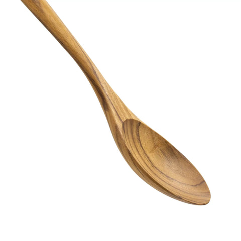Close-up of 13.5 Inch Teak Cooking Spoon Wooden Mixing Spoon Handcrafted From Teak With High Moisture Resistance For Nonstick Cookware