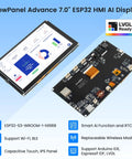 7 Inch ESP32 Display With 800 By 480 IPS HMI AI Touch Screen In Acrylic Case WiFi 2.4GHz Bluetooth 5.0 Dual Core LX7 Up To 240MHz 16M Flash 8M PSRAM 512KB SRAM AI Speech Interaction, angled front view