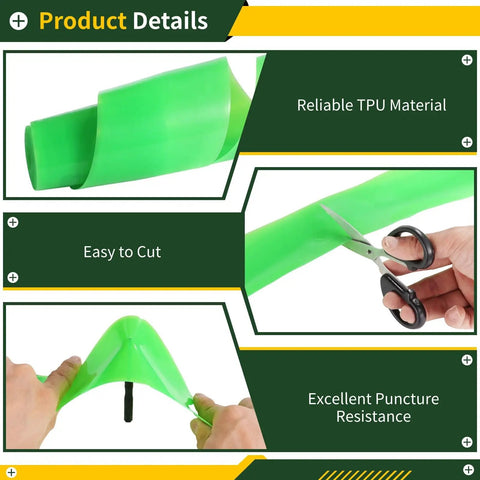 Two Rolls Bike Tire Liners For Road And Mountain Bikes Puncture Proof TPU Inner Tube Protector, green, being cut