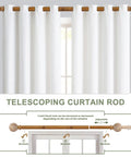 Wood Boho Curtain Rods For Windows With Heavy Duty Adjustable Rustic Finish Farmhouse Style Drapery Rods For Bedroom And Living Room Easy Install Imitation Wood Grain Finials Brown 36 To 88 Inches with telescoping feature and decorative brackets.