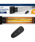 Infrared Wall Mounted Patio Heater With Remote Control, 1500W Instant Heat, Odorless No Propane Needed, Weatherproof IP65
