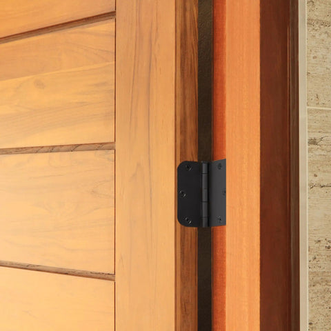 Matte Black Door Hinges Set, Water-Resistant And Pre-Lubricated, 10-Pack For Left Or Right Handed Doors, installed on wooden door
