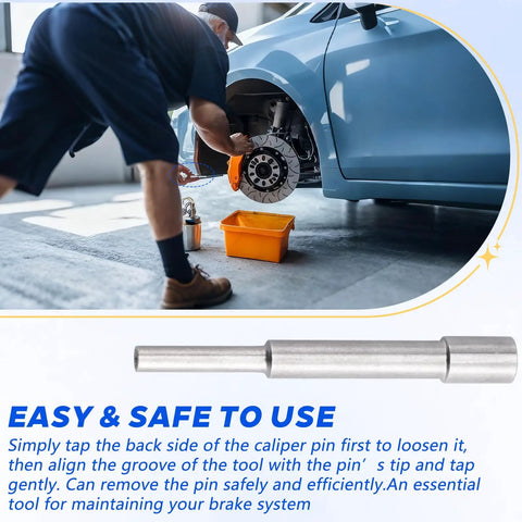 Mechanic using Brake Caliper Pin Punch Removal Tool For Brembo Calipers And Performance Brakes on a car brake system.