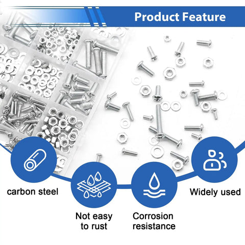495 Pcs SAE And Metric Nuts And Bolts Kit With 26 Sizes M3 M4 M5 To 10 To 24 Pan Head Fasteners in plastic box