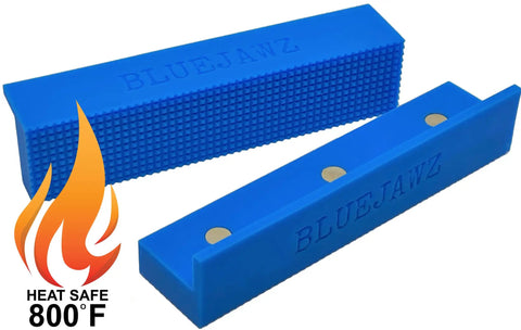Heavy Duty Heat Resistant Magnetic Soft Jaws For Bench Vise Drill Press Clamps in blue, featuring non-slip texture for secure gripping.