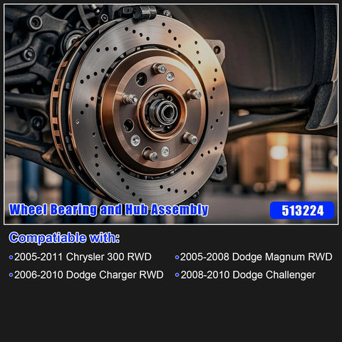 Front Wheel Hub Bearing Assembly 5 Lug With ABS Direct Replacement For Chrysler 300 2005 To 2014, Dodge Front View
