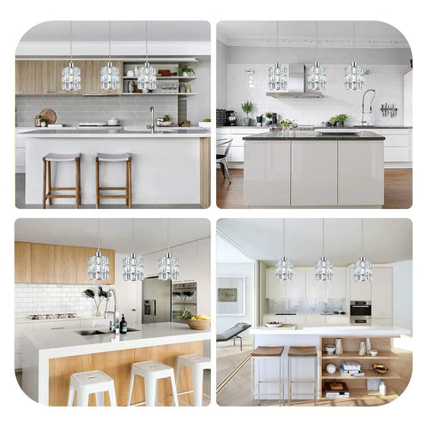 Dope Chrome Crystal Pendant Lights 3 Pack For Kitchen Island With Crystal Plate Metal Shade Sleek Modern Silver Fixtures For Foyer Hallway And Dining Room Adjustable Cord Up To 51 Inches