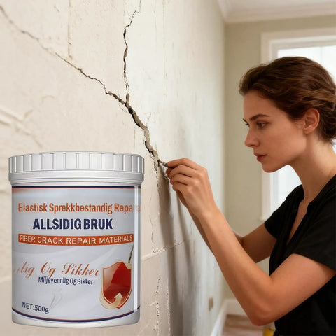 Woman applying 500G Dense Filler Wall Repair Paste With Moistureproof Binder And Quick Blend Fiber Reinforced Crack Prevention Formula on a wall crack