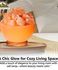Natural Salt Lamp With Massage Bowl Design, Crystal Salt Chunks, Dimmer Cord, Classic Wood Base, Creates Cozy Vibe For Bedroom