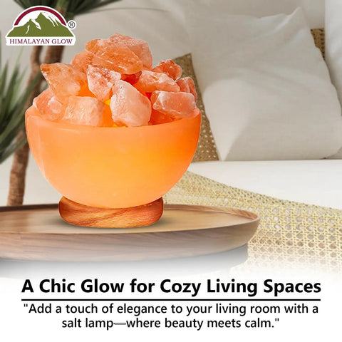 Natural Salt Lamp With Massage Bowl Design, Crystal Salt Chunks, Dimmer Cord, Classic Wood Base, Creates Cozy Vibe For Bedroom