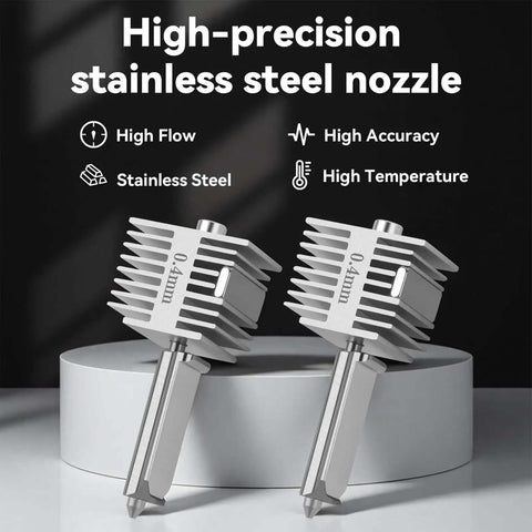 Two All Metal 0.4mm Stainless Steel Hotend Upgrades for A1 and A1 Mini 3D Printers, emphasizing high precision and temperature.