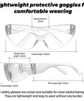 100 Pack Clear Safety Glasses For Men And Women, Ansi Z87.1 Certified Polycarbonate Eye Protection showing dimensions and design.
