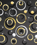 72 Piece Acrylic Circle Mirror Wall Stickers Set In Silver Black And Gold Removable Round Wall Decor Decals on dark background