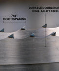 Close-up showing tooth spacing of 5 Pack 144 Inch Sawmill Blades DoubleHard 10 Degree All Purpose Hook Angle For Portable Sawmills