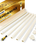 Beige One Cord Cable Hider Kit for Walls, 85 inch cord covers, cable management system with 6 covers, elbows, T-connector shown