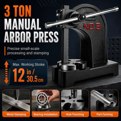 Badass Heavy Duty 3 Ton Arbor Press Featuring A Comfortable Hand Crank And Secure Ratchet Action For Swift Bench Stamping Bending And General Hardware Fixes