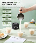 No Sweat Electric Milk Steamer And Frother Game Changer For Coffee Lovers generating top shelf creamy foam in latte cups.