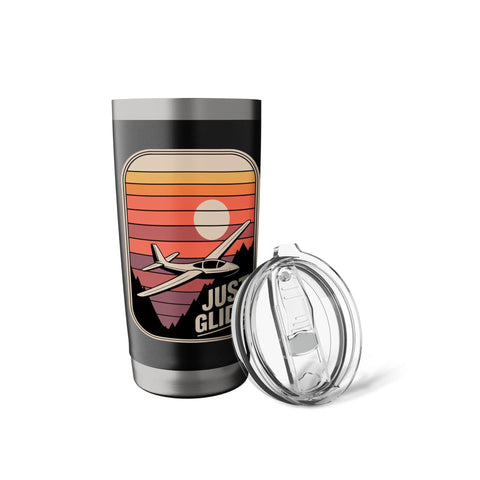 Insulated Stainless Steel Tumbler Made For Sailplane Pilots And Glider Fans with sunset glider design, clear lid removed