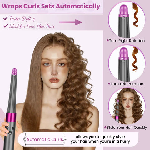Model using Conical Long Hair Barrel Attachment For Dyson Airwrap HS01 HS05 HS08, Automatic Curling Tool for tight curls and waves.