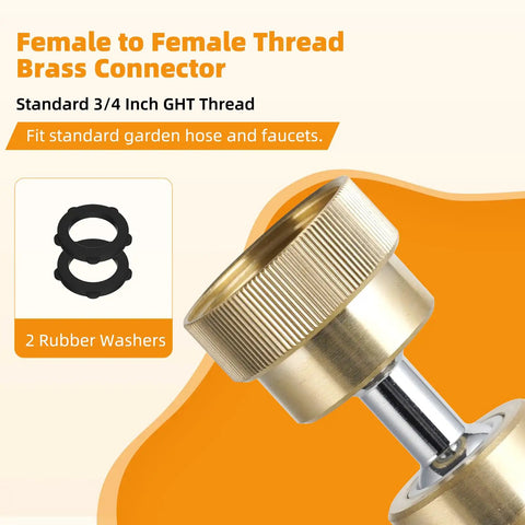 All Brass 360 Degree Swivel Garden Hose Adapter Dual Rotation Female To Female Connector With Extra Washers, Heavy Duty, Leak Proof, Weatherproof Hose Fitting For Outdoor Use, 3/4 inch GHT