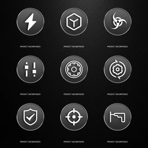Icons representing features of the Heavy Duty Manual Wire Stripping Machine With Adjustable Hand Crank on a sleek black background.