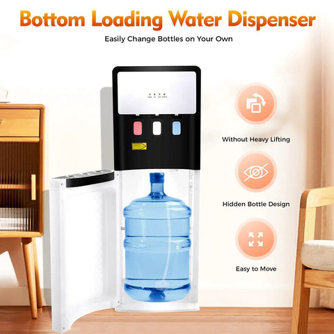 Bottom Loading Water Cooler Dispenser With Indicator Lights, 5 Gallon Bottle Ready, Hot And Cold Water, Three Temperature Settings