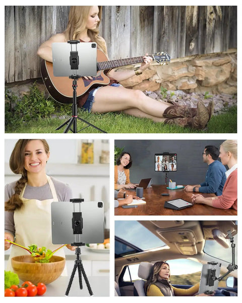 Tablet And Phone Tripod Mount Adapter With 1/4 Inch Thread And 17mm Ball Head, fits various settings like outdoors, kitchen, car.