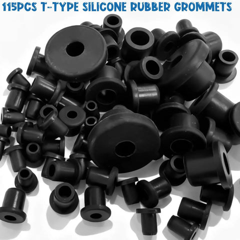 115 black silicone grommets from Heavy Duty T Type Silicone Rubber Grommet Kit With Six Sizes For Wiring And Hydroponics