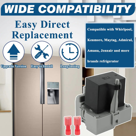 Refrigerator Start Device And Run Capacitor Kit W10189190 TSD2 And W10662129 for Whirlpool Kenmore Electrolux models shown with compatibility icons