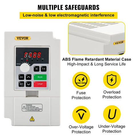 3KW 220V Variable Frequency Drive VFD For 1 Or 3 Phase Input And 3 Phase Output with safety features displayed