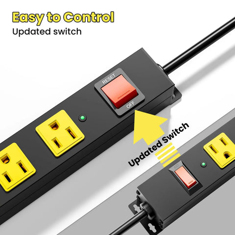 Tough As Nails 10 Outlet Metal Power Strip With 2100J Surge Protection, Heavy Duty 10 Foot Extension Cord, Wide Spaced Outlets And Wall Mount For Garage, Workshop, Job Site, Shop, Or Home Office