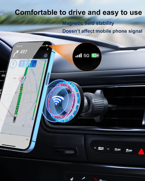Magnetic Car Phone Mount For Mercedes GLE GLS 2020 To 2026 installed on air vent, showing hands-free use with a smartphone.