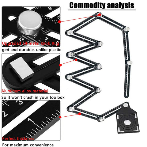Durable Aluminum Multi Angle Measuring Ruler With 12 Sided Angles And 3 Hole Positioning Apertures, Tile Hole Layout Tool Built Tough