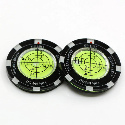 Precision Reader Levels Golf Marker And Putting Aid With Round Bubble Level To Read Greens shown in close-up view.