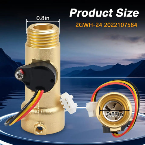 RV Tankless Water Heater Flow Sensor Replacement For Girard GSWH2 And 2GWH24, brass sensor, 0.8in and 0.87in views