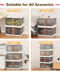 Stackable Storage Bins With Lids And Wheels Foldable 8.5 Gallon Totes in kitchen, bedroom, living room, and children's room.
