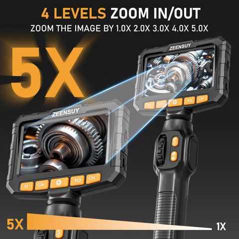 Zoom feature of Ultra Slim 3.9mm Two Way Articulating Borescope With 360 Rotating Endoscope Camera showing 5x magnification.